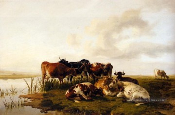  Animaux Tableaux - Le troupeau des basses terres Les animaux de ferme bétail Thomas Sidney Cooper